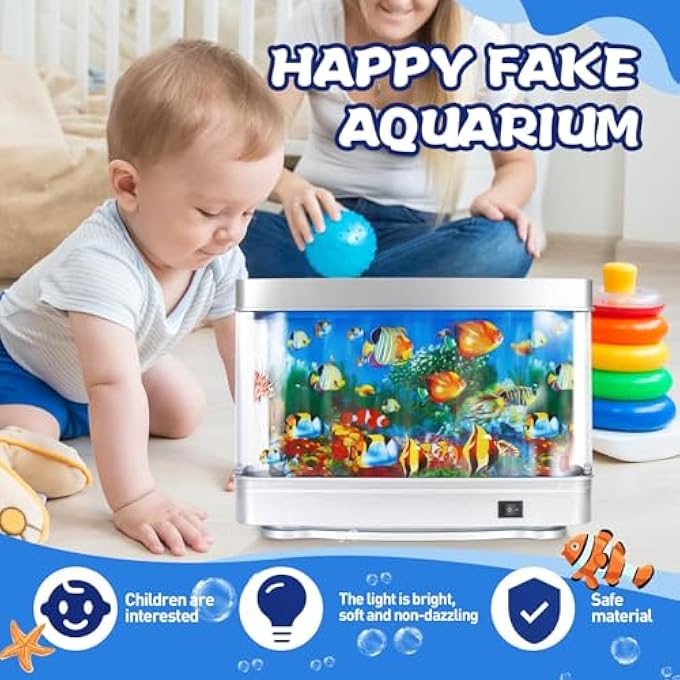FAKE FISH TANK FOR KIDS, MINI ARTIFICIAL AQUARIUM TOY WITH MOVING FISH AND SEABED WORLD, LED LAMP LIGHTING, VIRTUAL FISH TANK FOR OFFICE DESK DECORATION, AND CAT ENTERTAINMENT, INCLUDES STICKER - Image 3